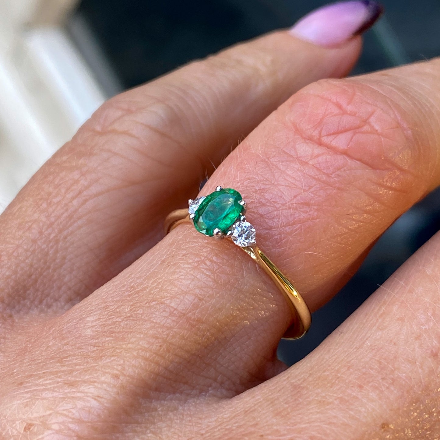18ct Gold Emerald & Diamond Engagement Ring | 0.47ct + 0.13ct - John Ross Jewellers