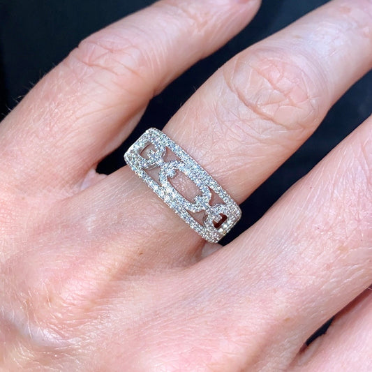 Silver Chain Link CZ Ring - John Ross Jewellers