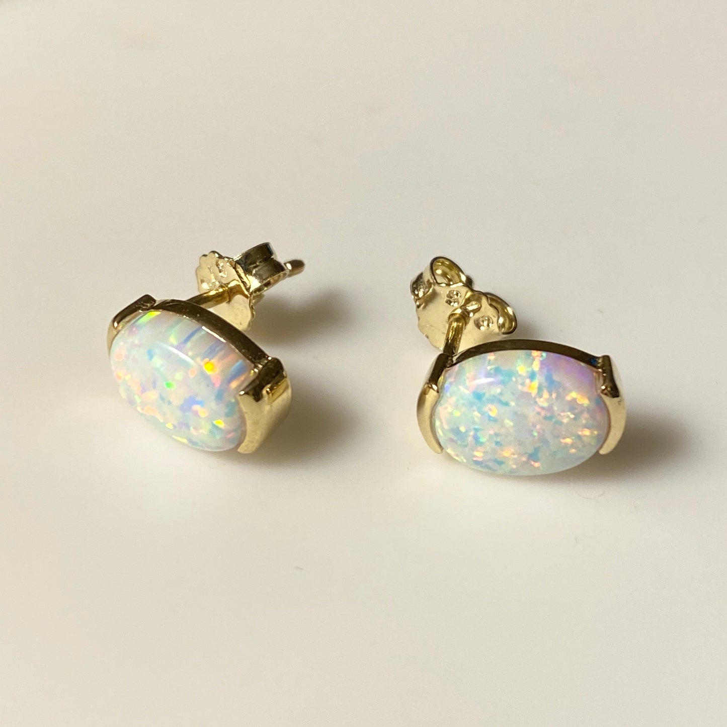 9ct Gold Opalique Oval Stud Earrings - John Ross Jewellers