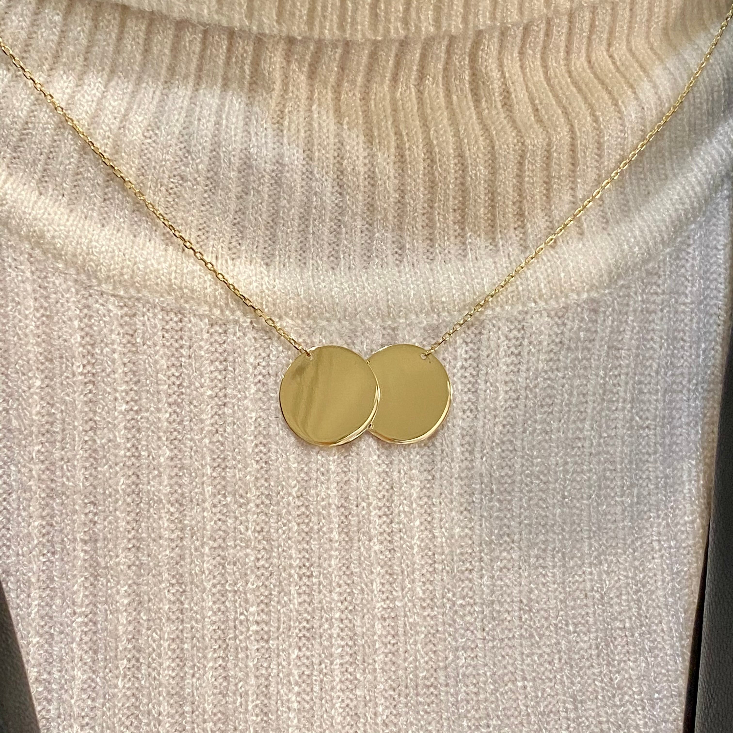 Gold double disc on sale necklace