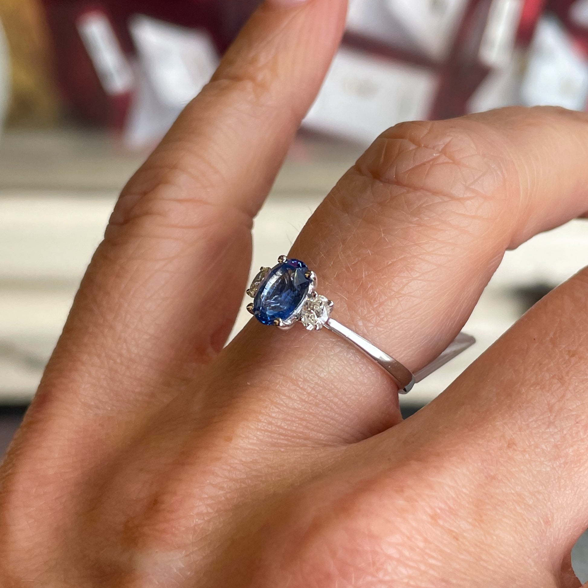 Platinum Sapphire & Diamond Engagement Ring | 1.19ct + 0.21ct - John Ross Jewellers