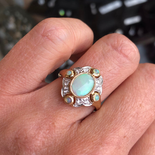 9ct Gold Gem Opal & Diamond Ring - John Ross Jewellers