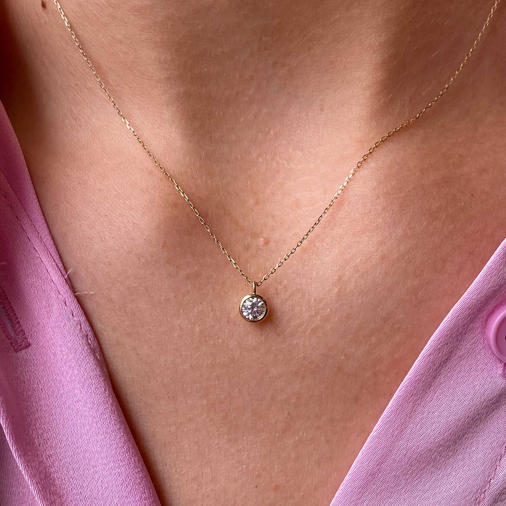 14ct Gold Bezel Set CZ Necklace | 4mm - John Ross Jewellers