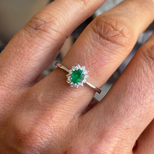 Platinum Emerald & Diamond Engagement Ring | 0.35ct + 0.18ct - John Ross Jewellers