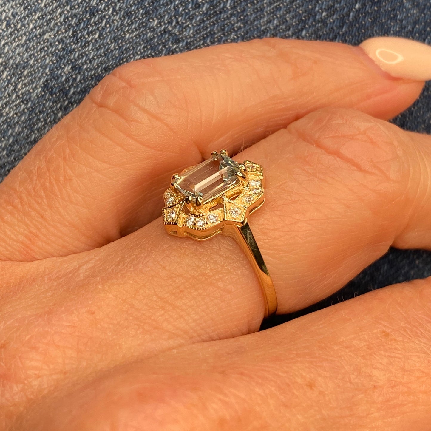 9ct Gold Aquamarine & Diamond Dress Ring - Tonneau Shape - John Ross Jewellers