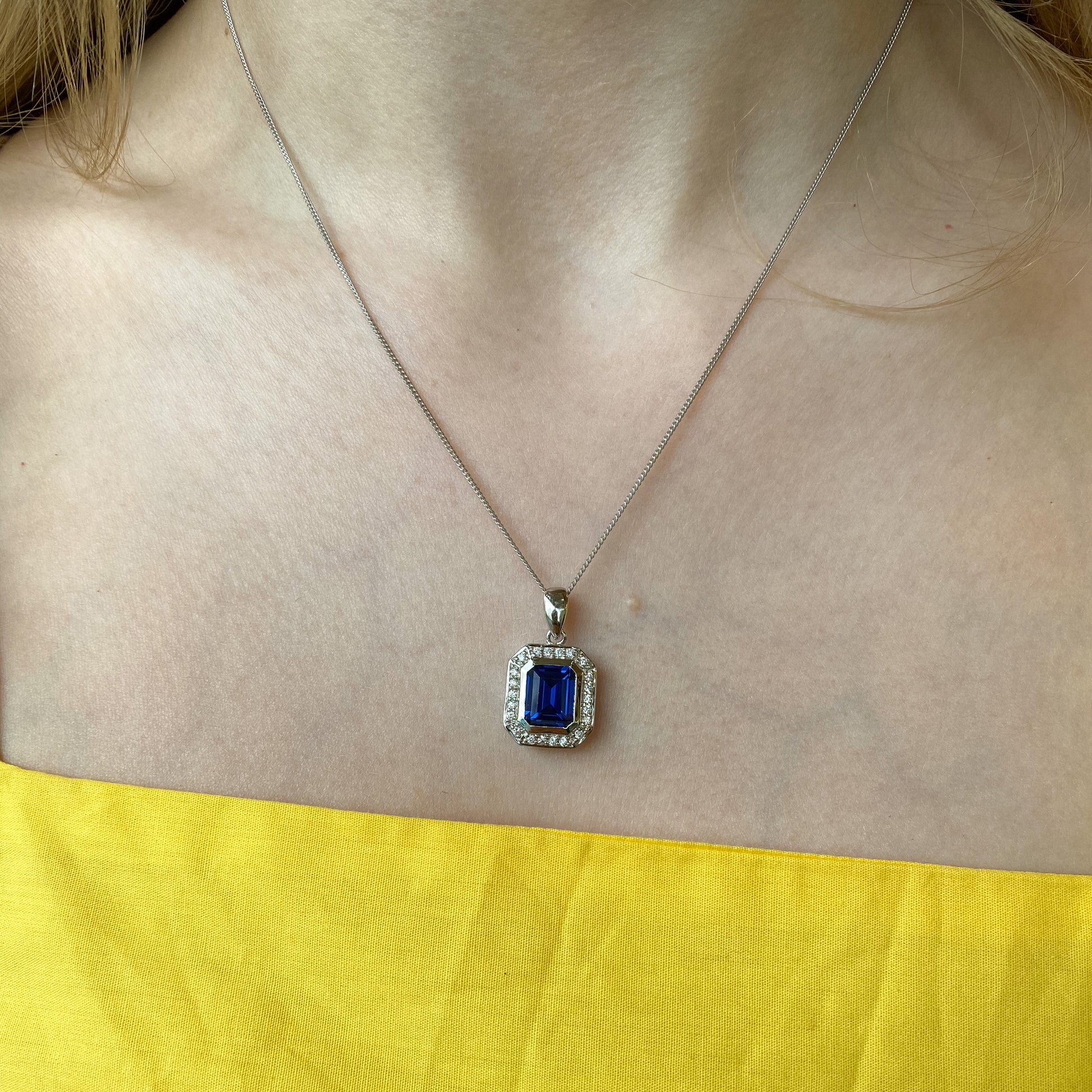Silver CZ Deco Necklace | Created Sapphire - John Ross Jewellers