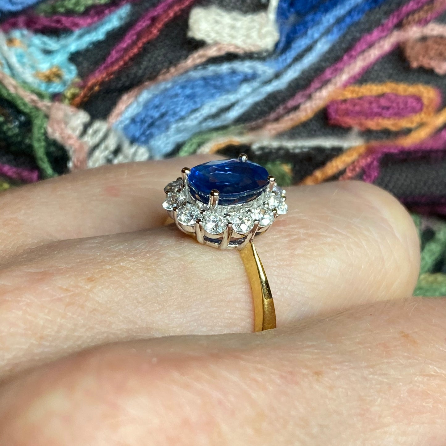 18ct Gold Sapphire & Diamond Diana Cluster Ring - John Ross Jewellers
