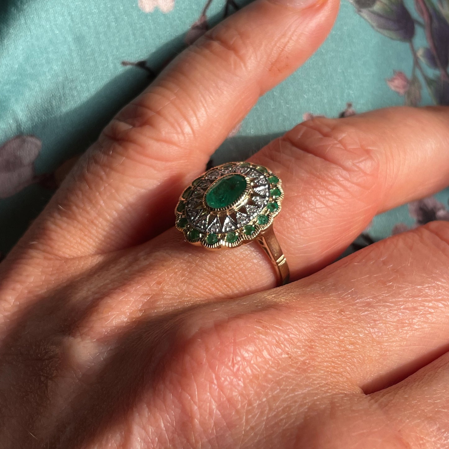 9ct Gold Emerald & Diamond Georgian Style Ring - John Ross Jewellers
