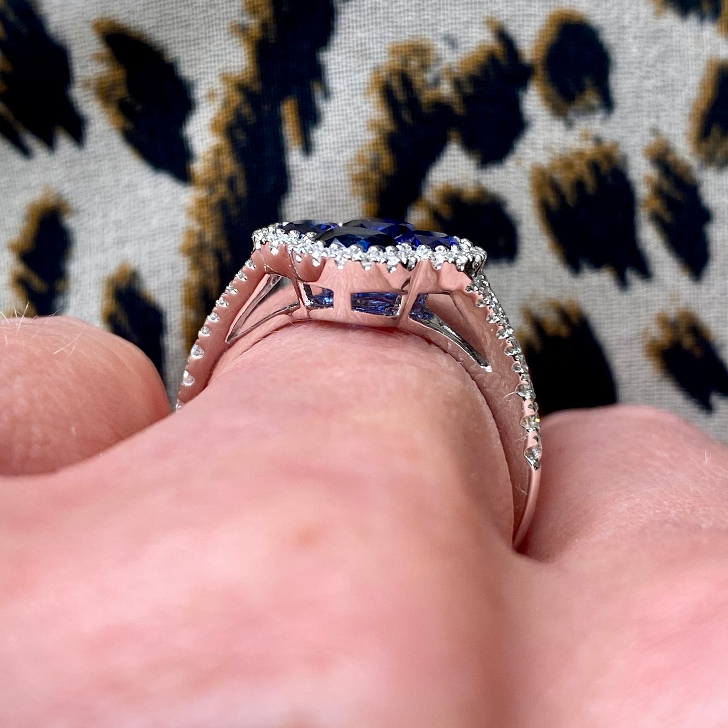 18ct White Gold Quatrefoil Sapphire & Diamond Ring - John Ross Jewellers