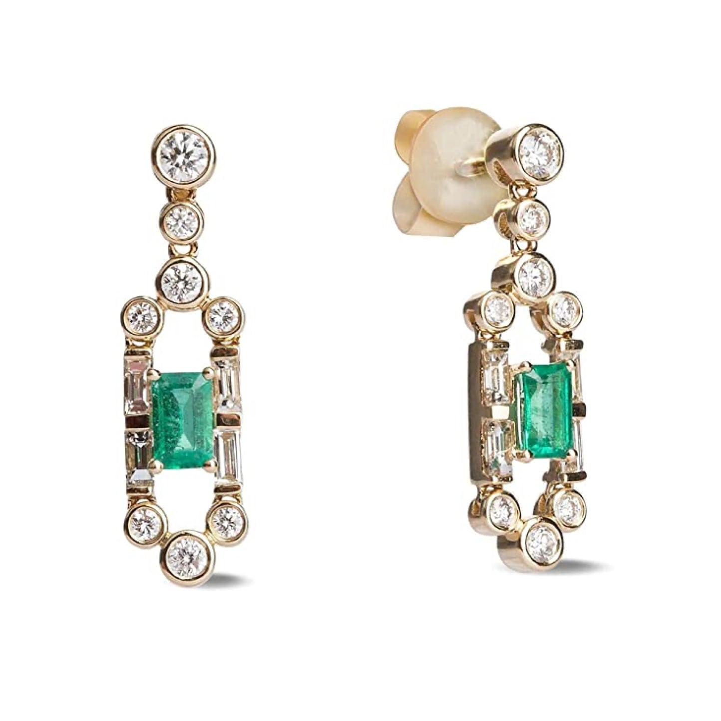 18ct Gold Gatsby Emerald & Diamond Drop Earrings - John Ross Jewellers