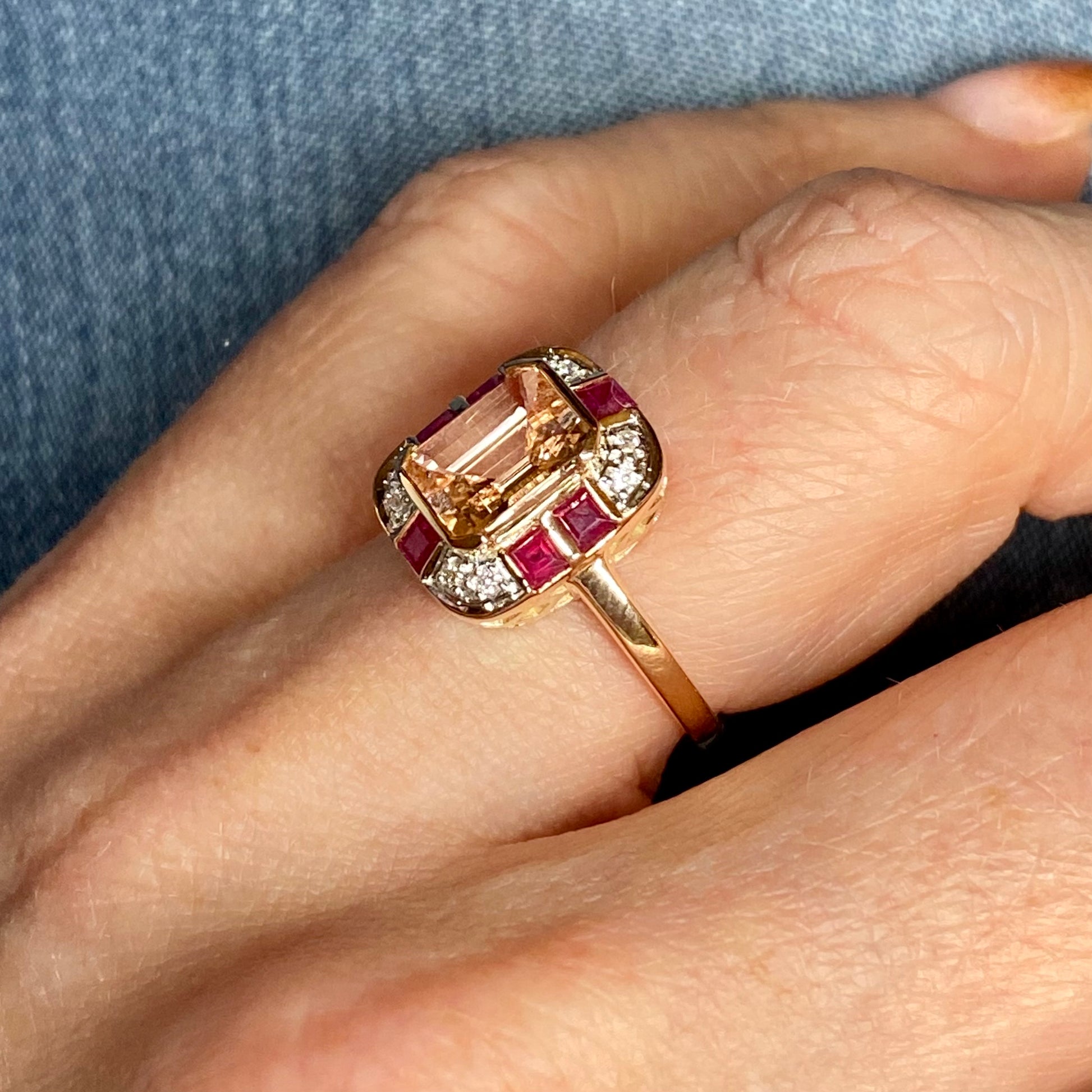 9ct Rose Gold Morganite, Ruby & Diamond Ring - John Ross Jewellers