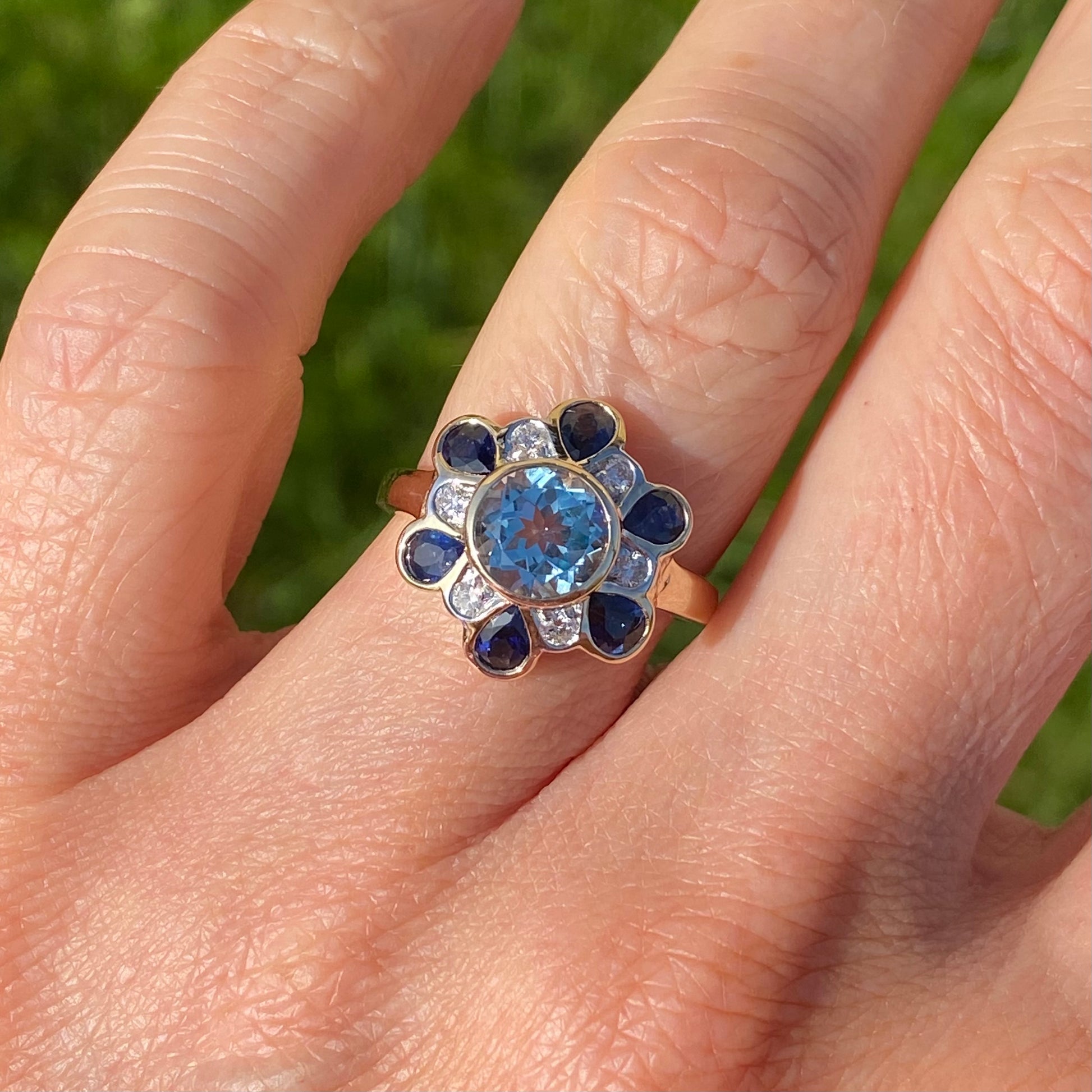 9ct Gold Blue Topaz, Sapphire & Diamond Ring - John Ross Jewellers