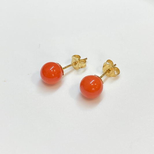 18ct Gold Red Coral Ball Stud Earrings | 6mm - John Ross Jewellers