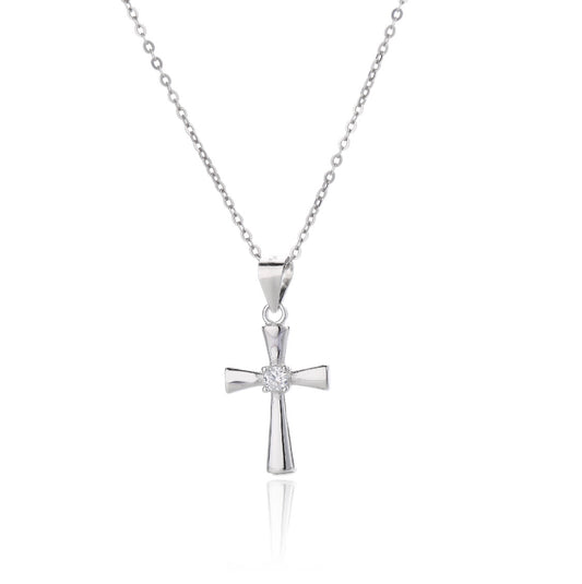 Silver Solitaire CZ Cross Necklace - John Ross Jewellers