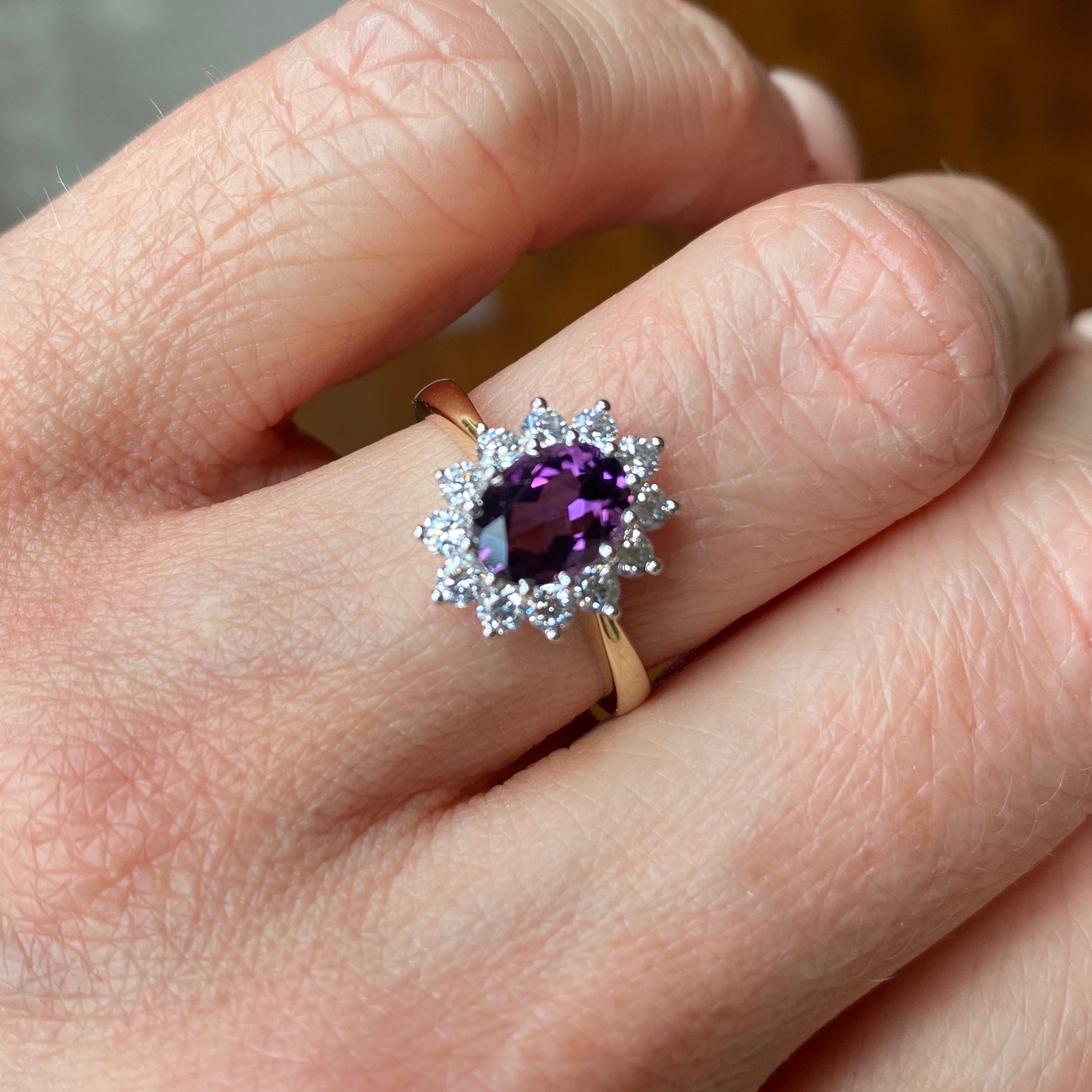 9ct Gold Amethyst & CZ Oval Cluster Ring 9ct yellow gold Size O Other sizes available to order