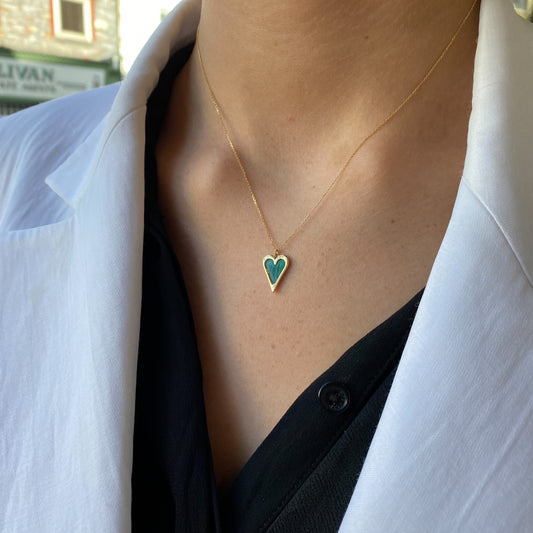 9ct Gold Modern Heart Necklace | Malachite - John Ross Jewellers