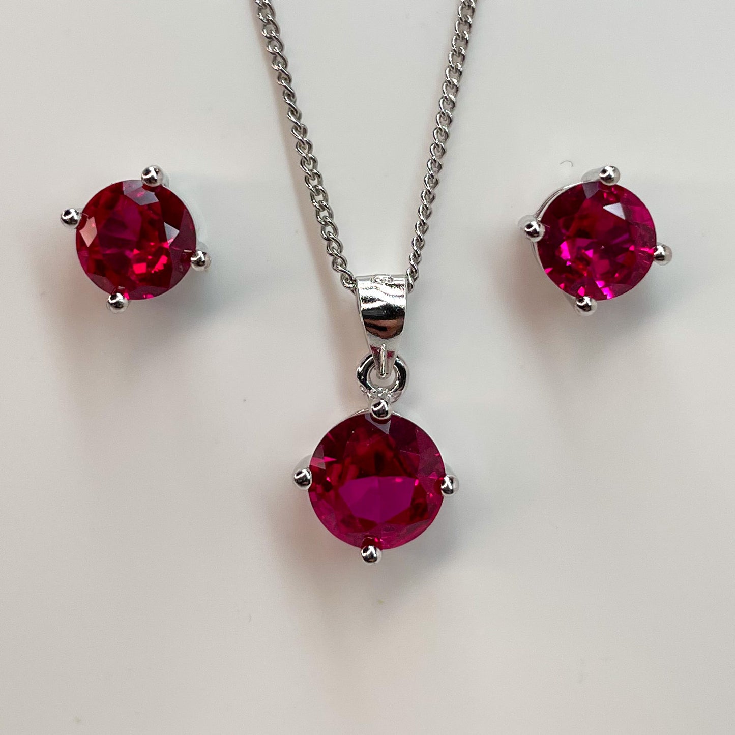 Silver Ruby Red Earring and Necklace Set - John Ross Jewellers