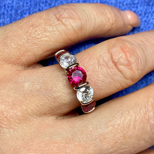 Silver Created Ruby CZ Band Ring - John Ross Jewellers