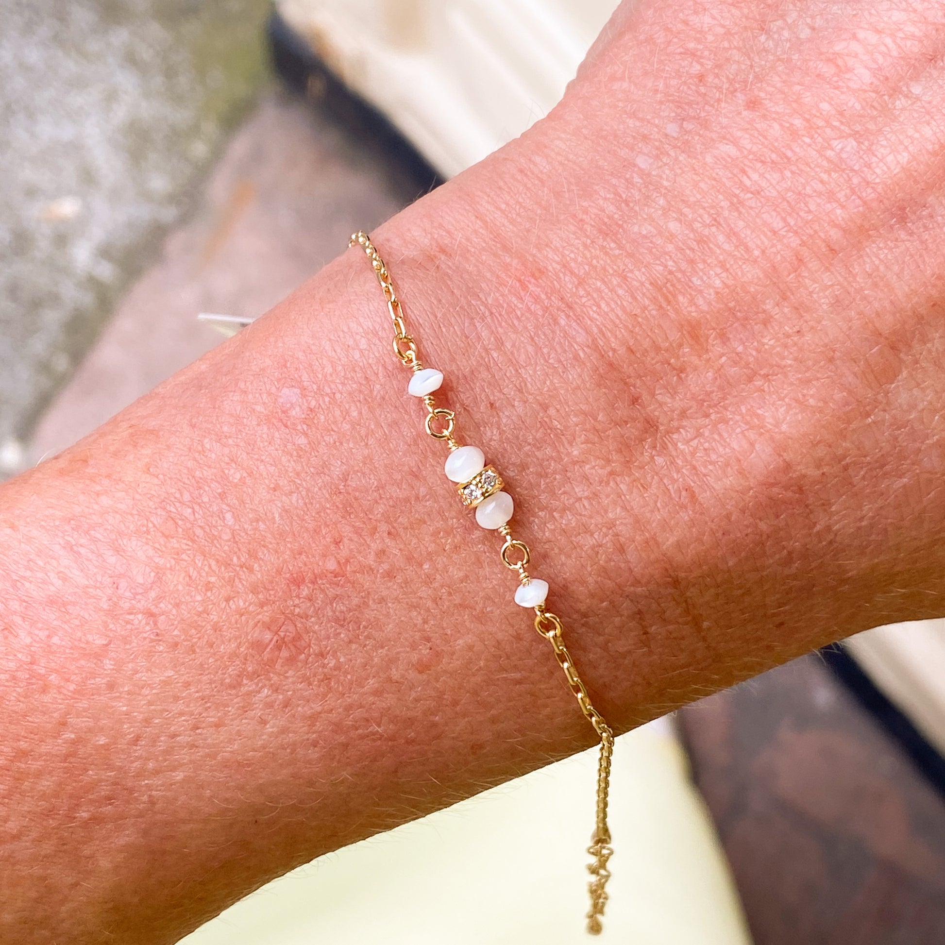 Sunshine Mother of Pearl & CZ Paperlink Bracelet - John Ross Jewellers