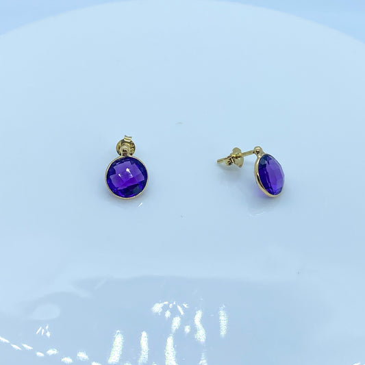 18ct Gold Faceted Amethyst Stud Earrings - John Ross Jewellers