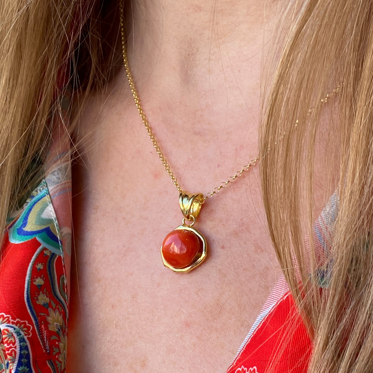 Round Baroque Red Coral Pendant on Chain - John Ross Jewellers