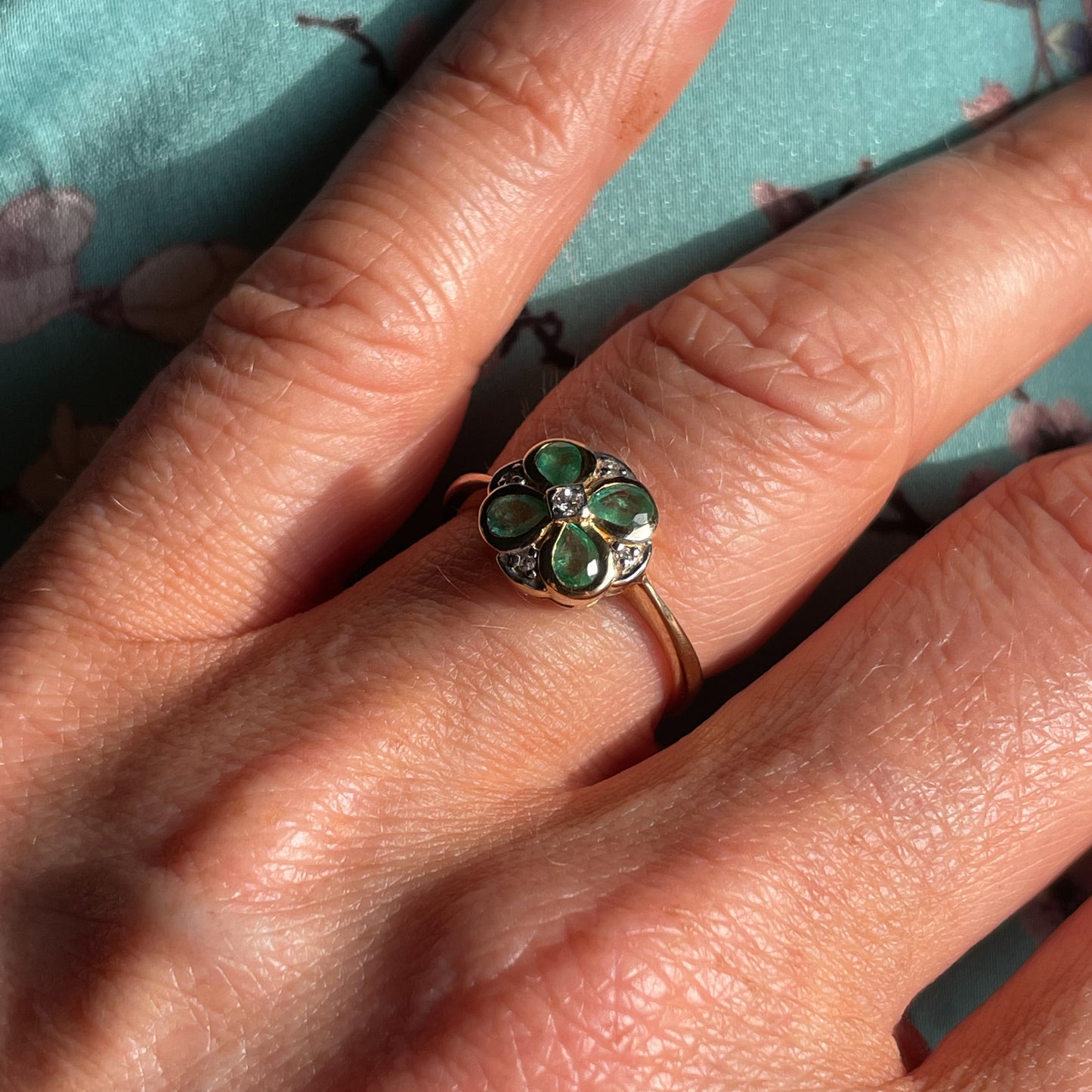 9ct Gold Emerald & Diamond Quatrefoil Ring - John Ross Jewellers