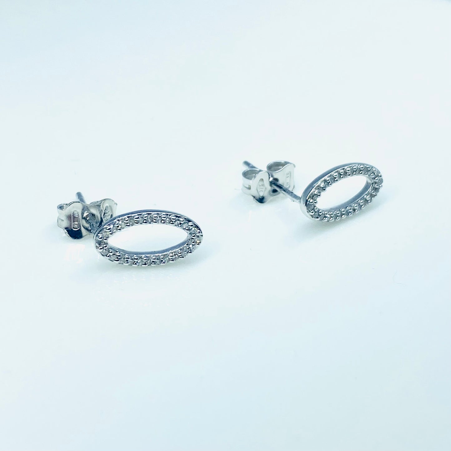 9ct White Gold Open Oval Diamond Set Earrings - John Ross Jewellers