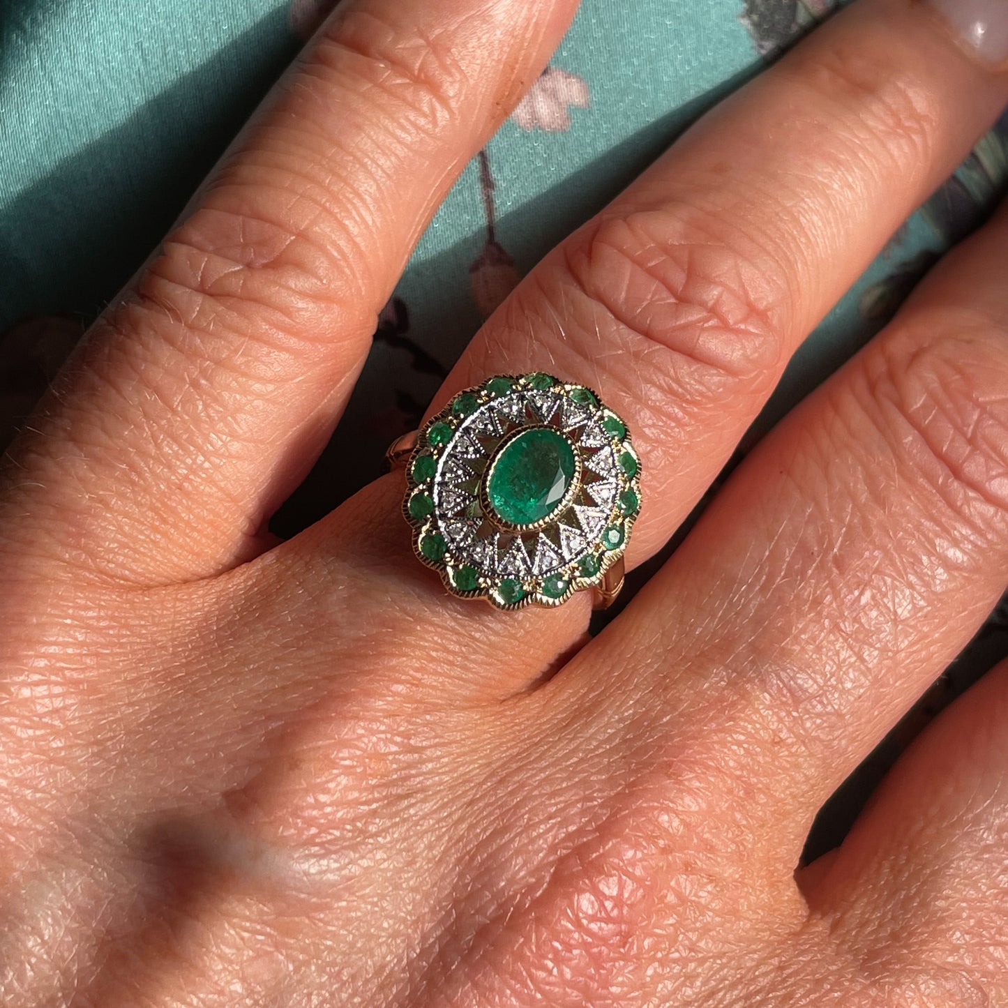 9ct Gold Emerald & Diamond Georgian Style Ring - John Ross Jewellers