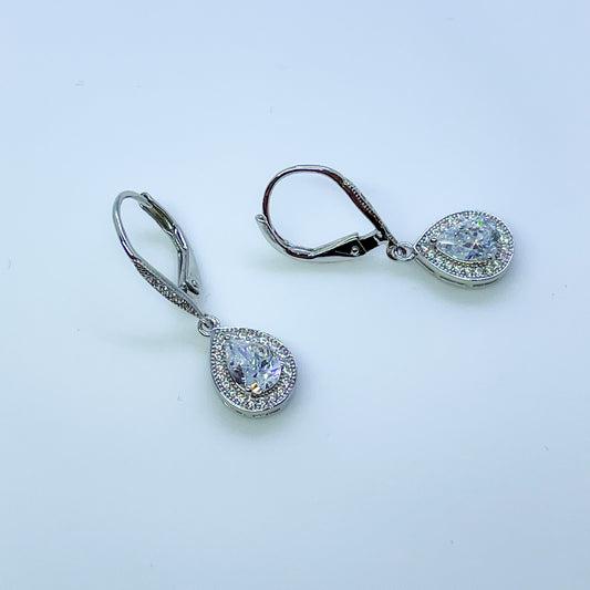 Silver Pear Cut Drop Earrings On German Wires - John Ross Jewellers