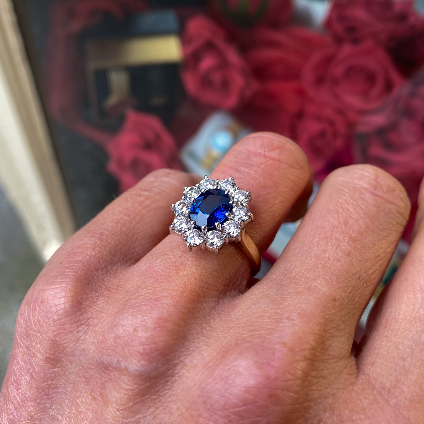 18ct Gold Sapphire & Diamond Diana Cluster Ring - John Ross Jewellers