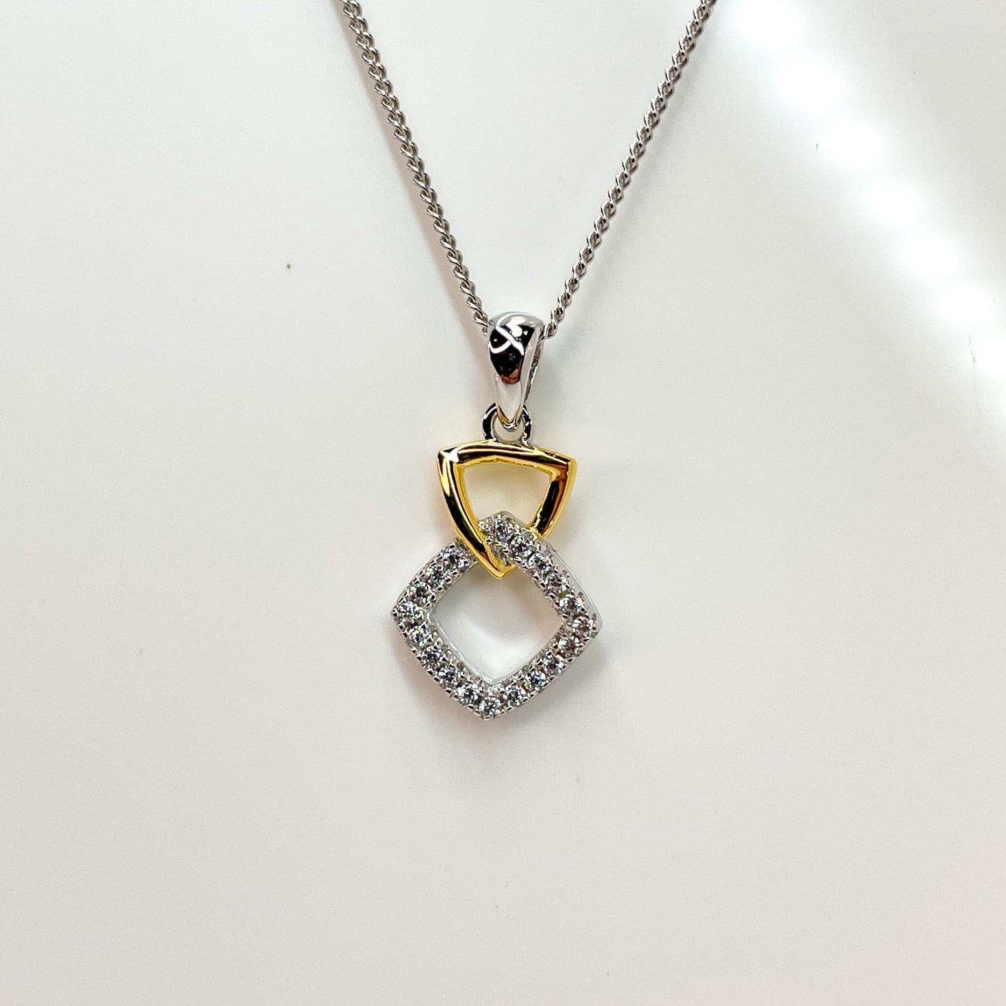 Silver Triangle & CZ Square Pendant Necklace | Yellow - John Ross Jewellers