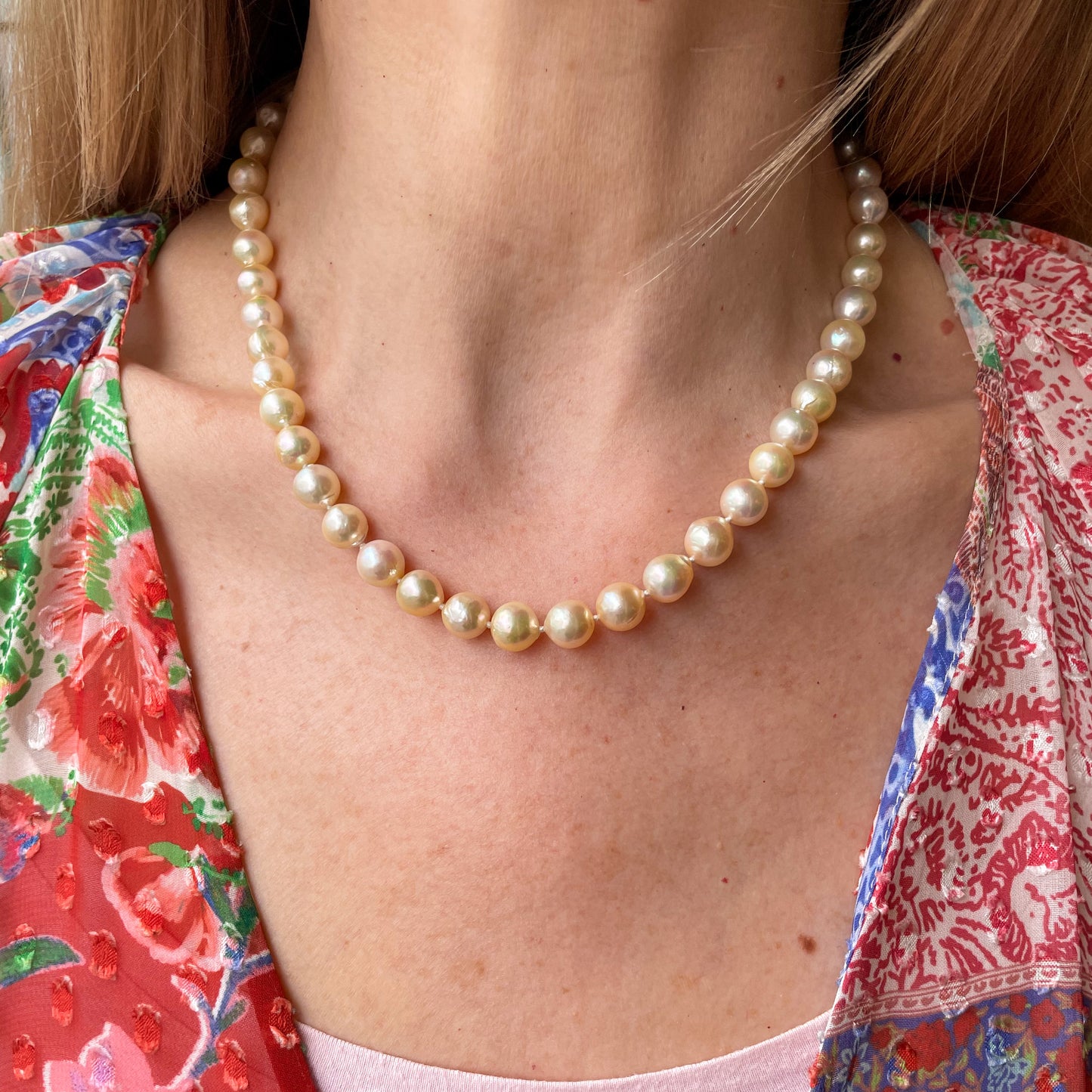 9ct Gold Lemon Cultured Pearl Necklace | 9mm - John Ross Jewellers