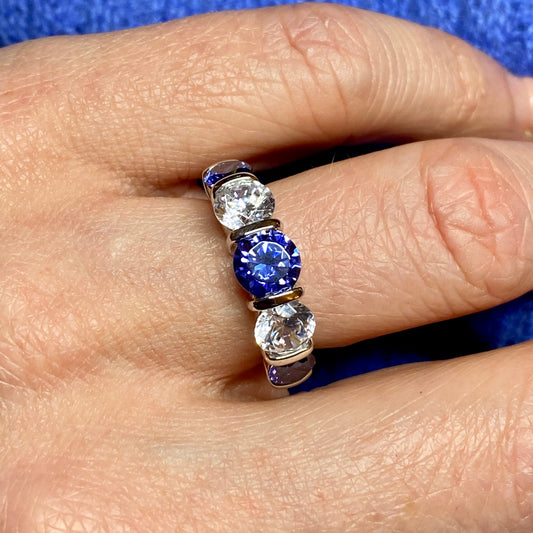 Silver Created Tanzanite CZ Band Ring - John Ross Jewellers