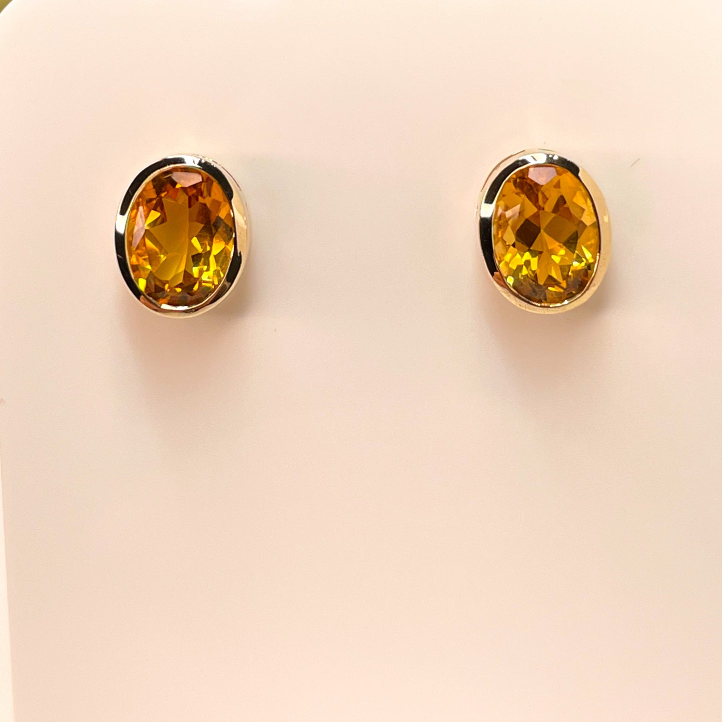 9ct Gold Bezel Set Oval Imperial Topaz Stud Earrings - John Ross Jewellers