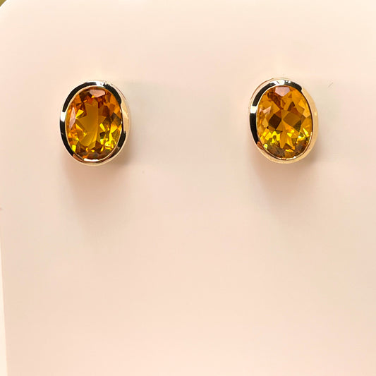 9ct Gold Bezel Set Oval Imperial Topaz Stud Earrings - John Ross Jewellers