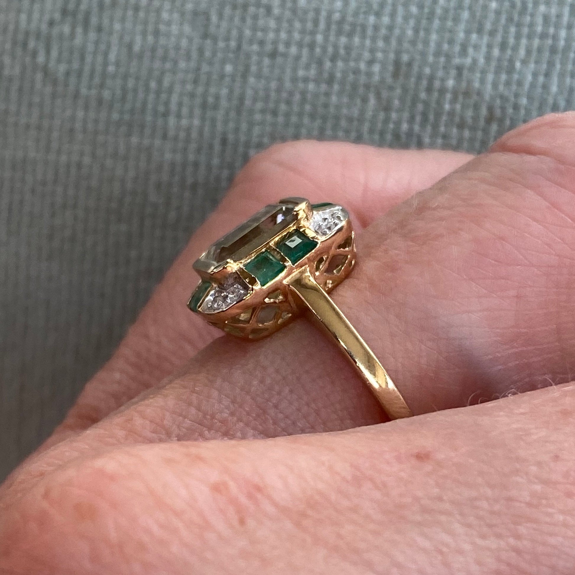 9ct Gold Green Amethyst, Emerald & Diamond Ring - John Ross Jewellers