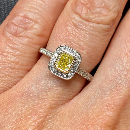 Platinum Fancy Yellow Radiant Cut Diamond Ring - John Ross Jewellers
