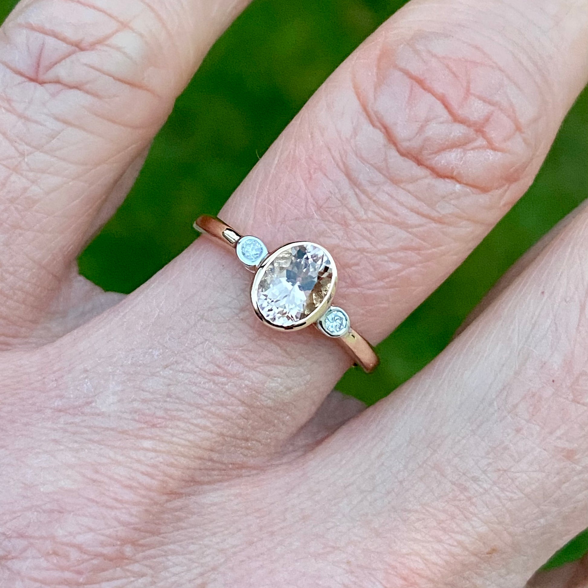 9ct Rose Gold Morganite & Diamond Ring Size N