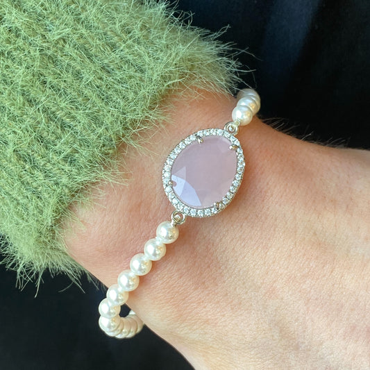 Rose Quartz & CZ Stretch Bracelet - John Ross Jewellers