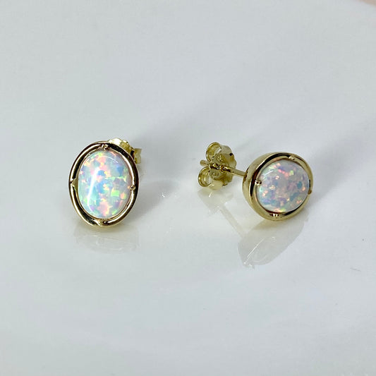 9ct Gold Oval Opalique Stud Earrings - John Ross Jewellers