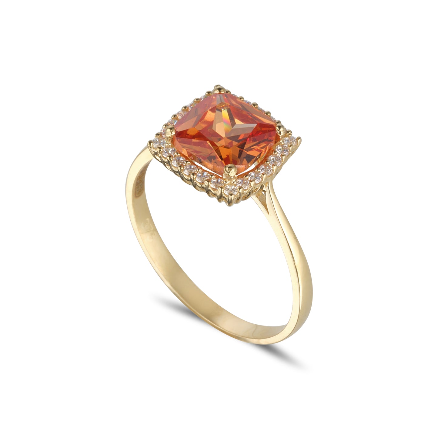 9ct Gold CZ Peach Square Cluster Ring - John Ross Jewellers