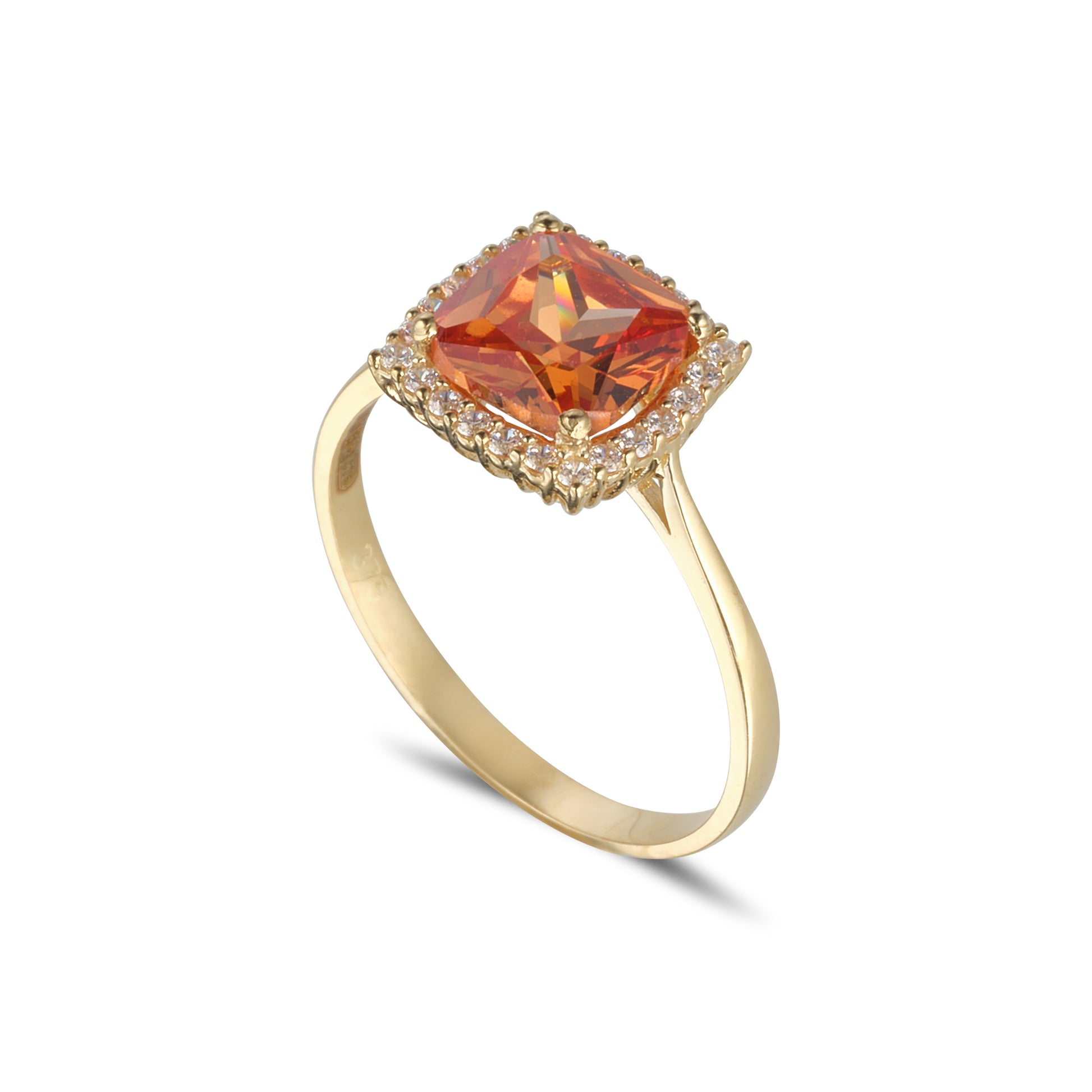 Square Peach Rings 9ct Gold CZ Peach Square Cluster Ring