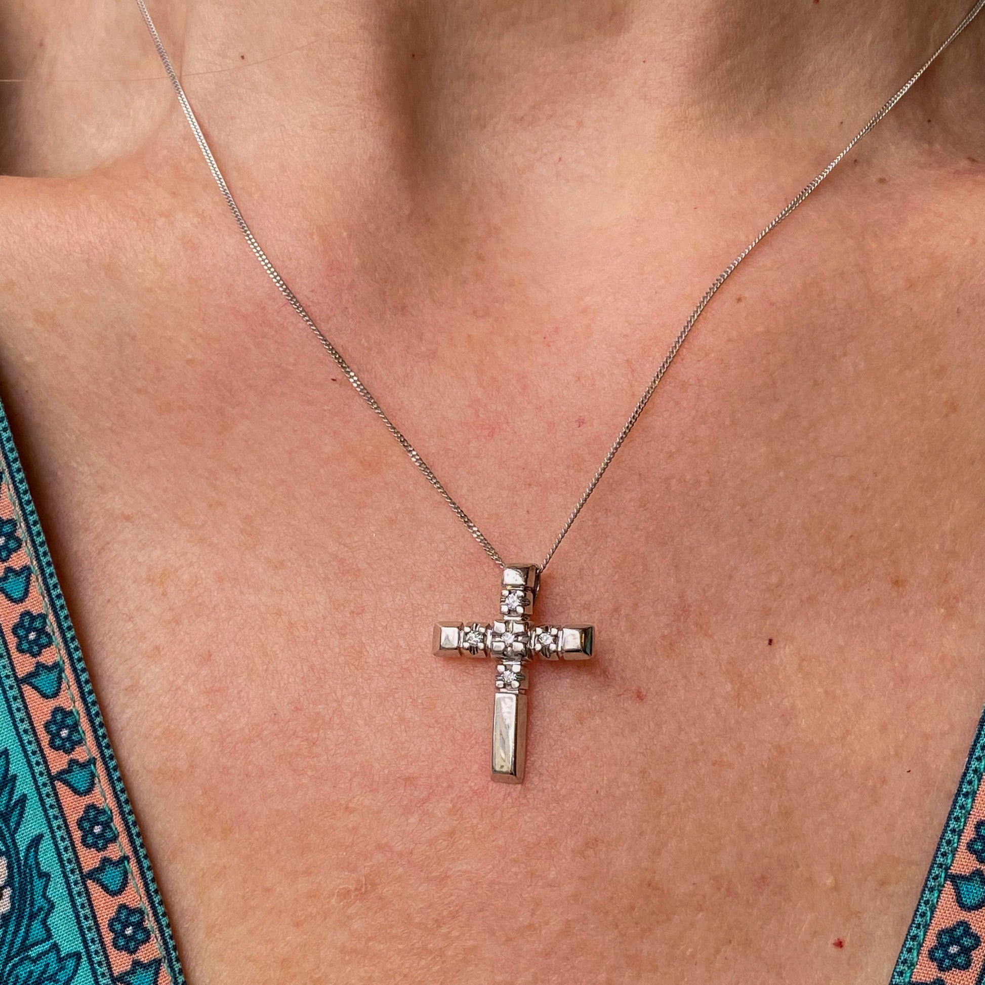 9ct White Gold CZ Cross Necklace - John Ross Jewellers