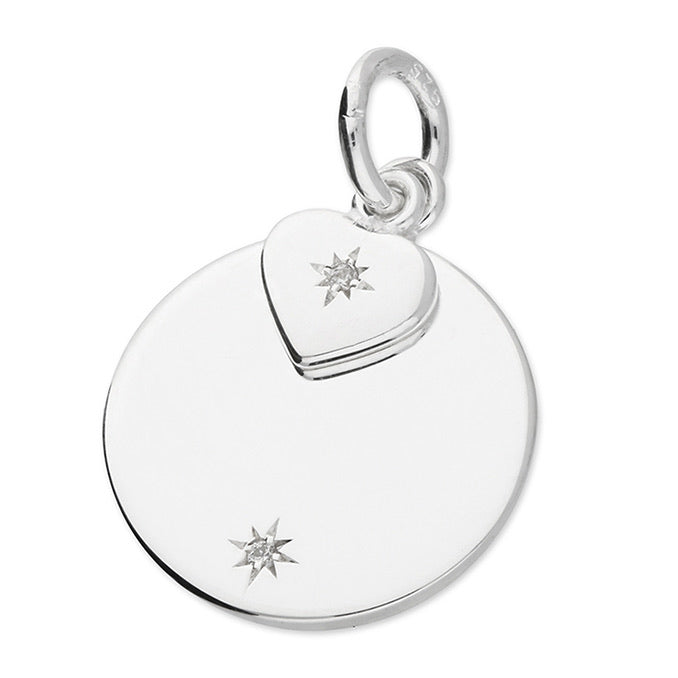Silver CZ Double Heart Disc Necklace - John Ross Jewellers