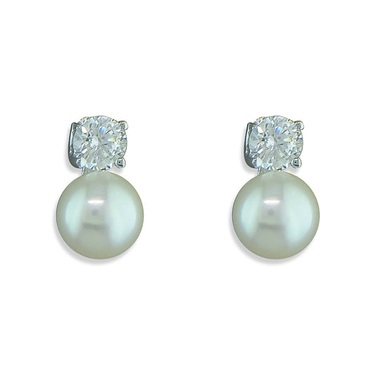 Silver Freshwater Pearl & CZ Stud Earrings | 7-8mm - John Ross Jewellers