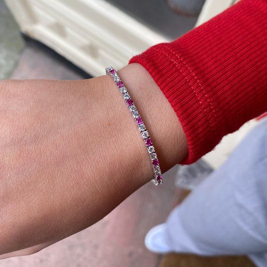 Silver Created Ruby & CZ Tennis Bracelet | 18.5cm - John Ross Jewellers