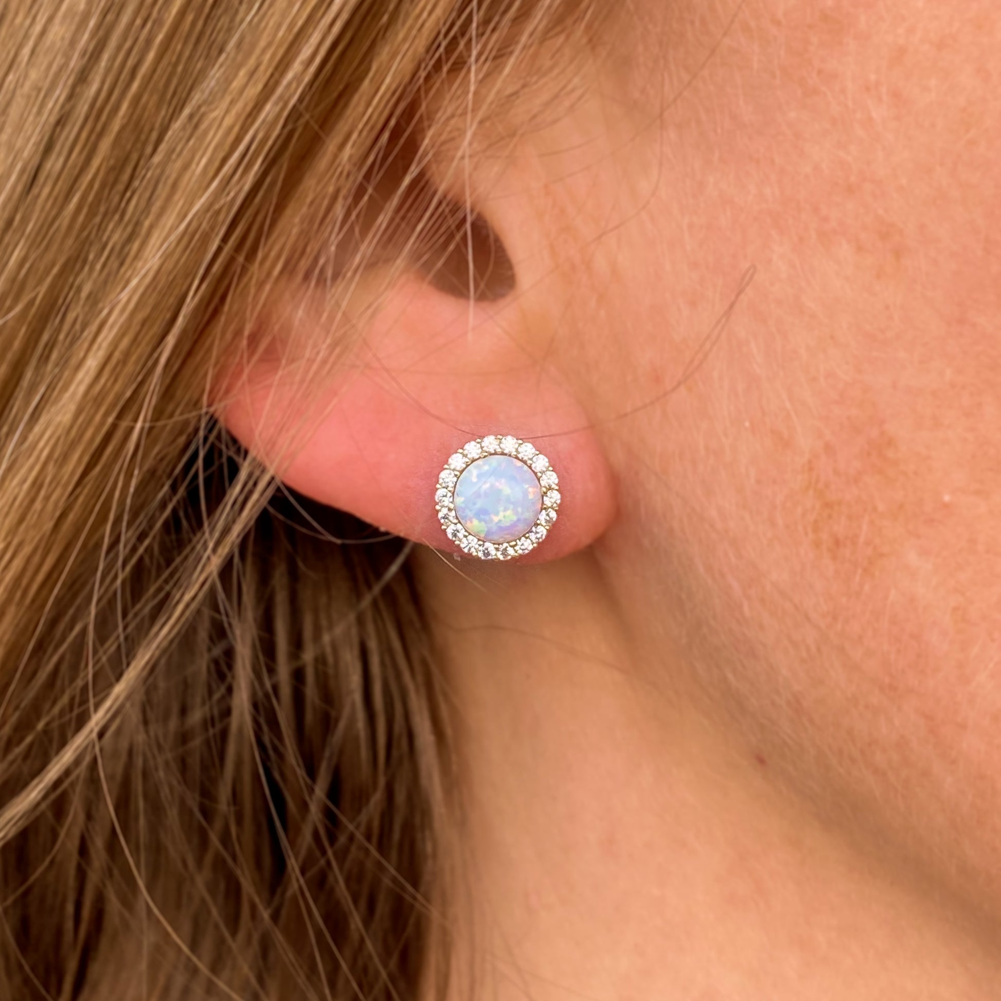 9ct Gold Opalique & CZ Round Stud Earrings - John Ross Jewellers