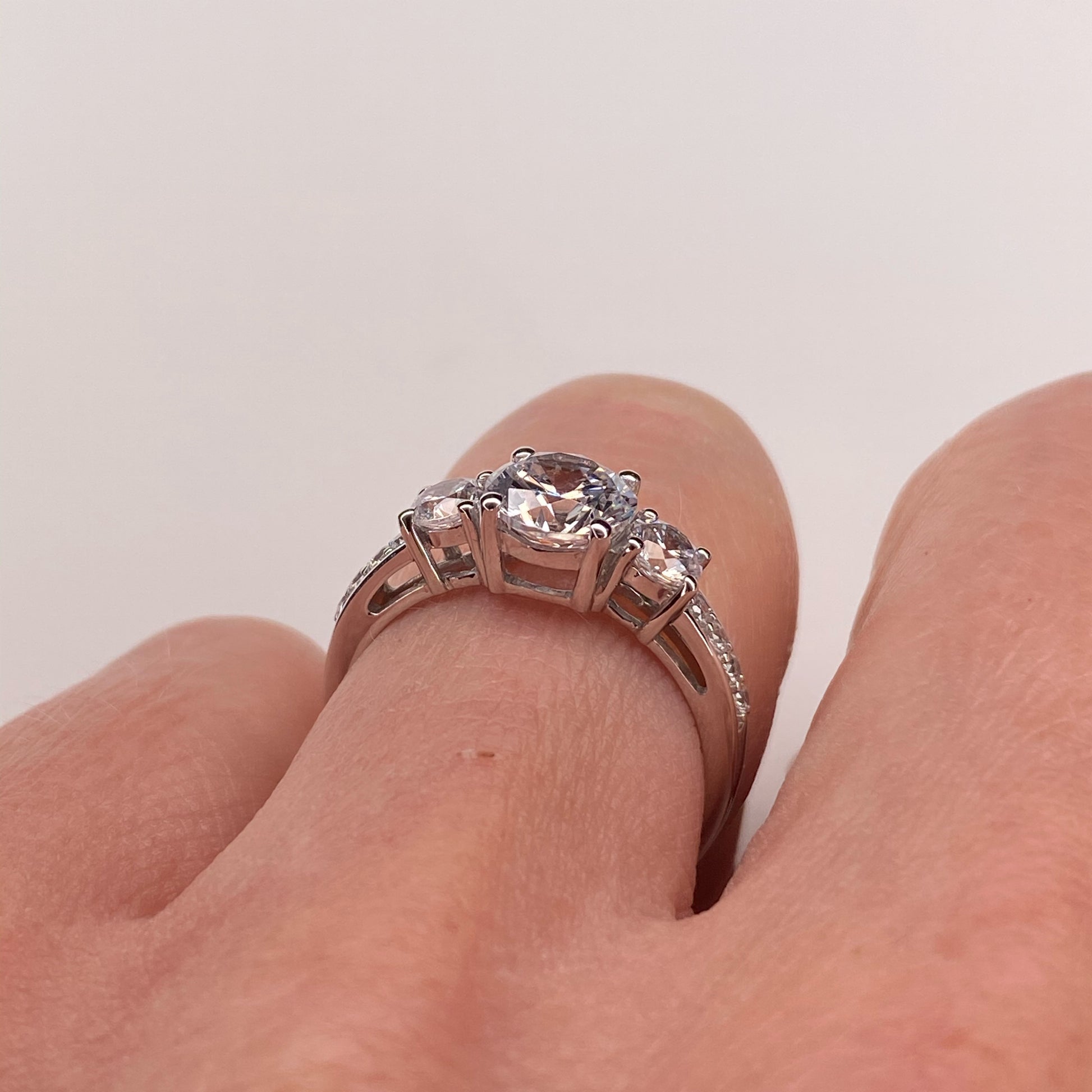 9ct White Gold CZ Trilogy Ring with Pavé - John Ross Jewellers