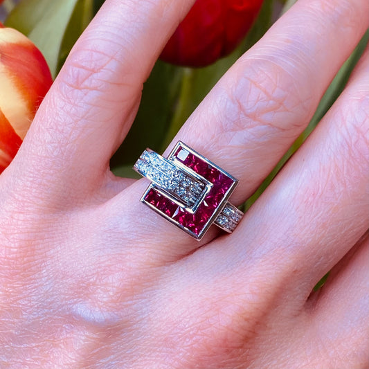 18ct White Gold Ruby & Diamond Ring - John Ross Jewellers