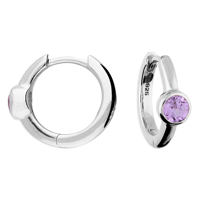 Silver Amethyst Huggie Hoop Earrings - John Ross Jewellers